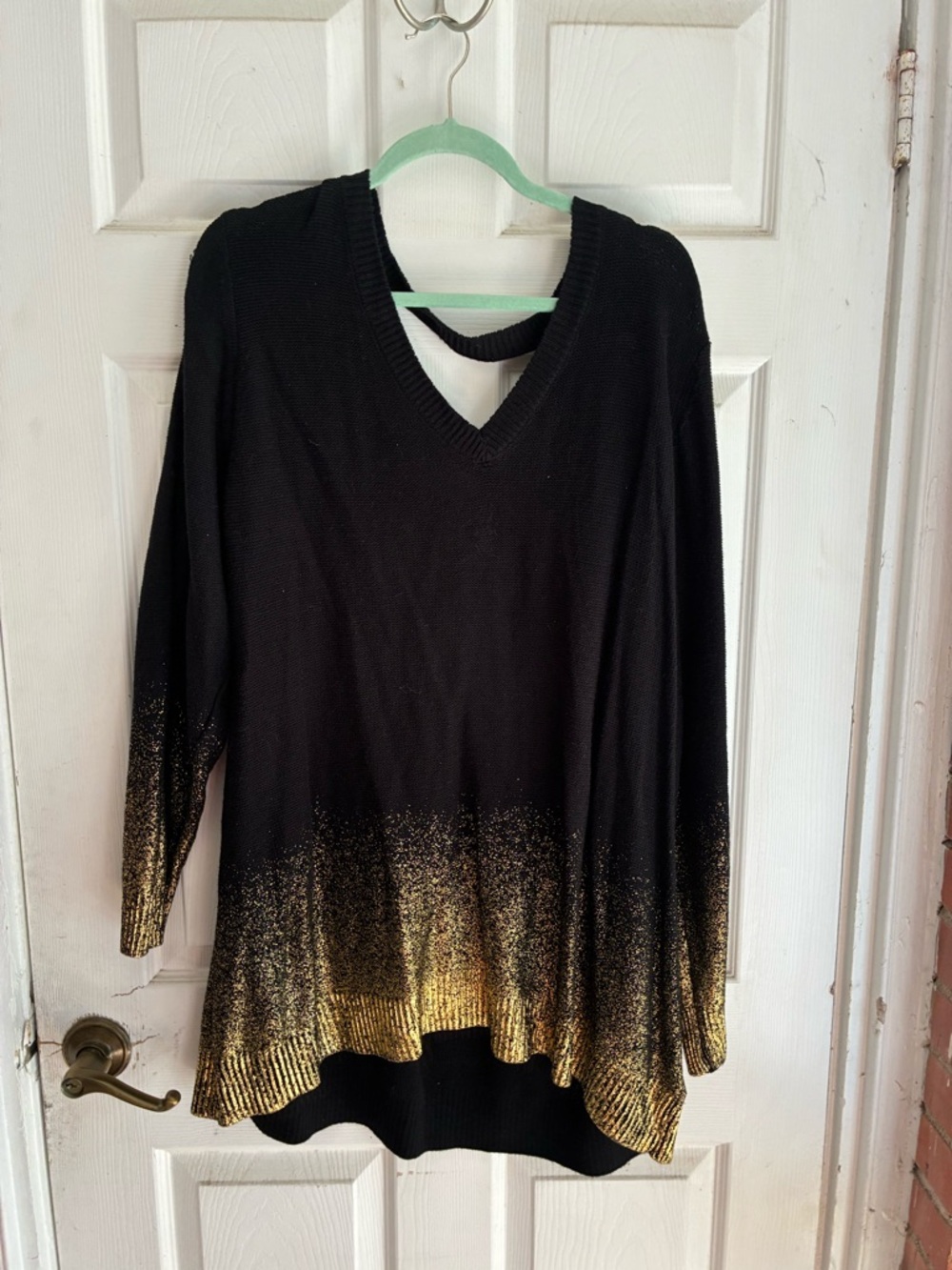 torrid Black V-Neck Sweater with Gold Ombre Hem